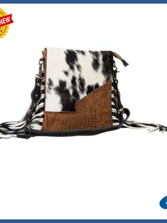 Western Leather Crossbody Bag with Tassel, Upcycled Canvas Satchel - Picture 3 of 7